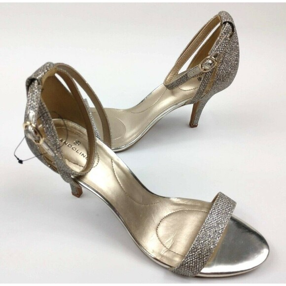 Bandolino Muriel 3" High Heel Sandal Gold Glitter Ankle Strap Open Toe Womens 5M - Picture 1 of 9